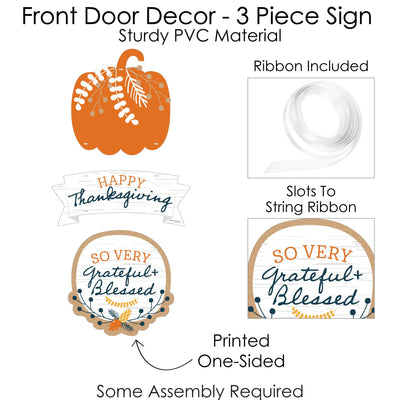 Happy Thanksgiving - Hanging Porch Fall Harvest Party Outdoor Decorations - Front Door Decor - 3 Piece Sign