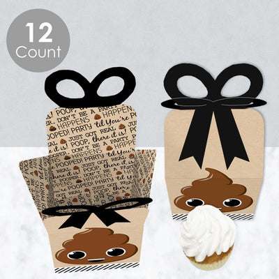 Party 'Til You're Pooped - Square Favor Gift Boxes - Poop Emoji Party Bow Boxes - Set of 12