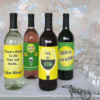 You Got Served - Tennis - Wine Bottle Gift Labels - Tennis Party Decorations for Women and Men - Wine Bottle Label Stickers - Set of 4