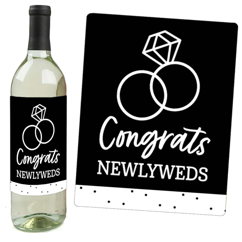 Mr. and Mrs. - Black and White Wedding or Bridal Shower Decorations for Women and Men - Wine Bottle Label Stickers - Set of 4