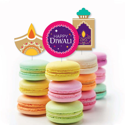 Happy Diwali - Dessert Cupcake Toppers - Festival of Lights Party Clear Treat Picks - Set of 24