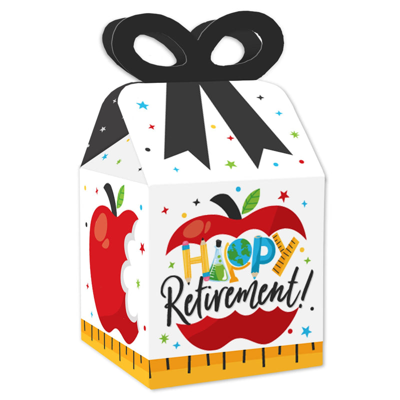 Teacher Retirement - Square Favor Gift Boxes - Happy Retirement Party Bow Boxes - Set of 12
