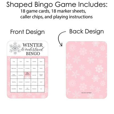 Pink Winter Wonderland - Bingo Cards and Markers - Holiday Snowflake Birthday Party and Baby Shower Bingo Game - Set of 18
