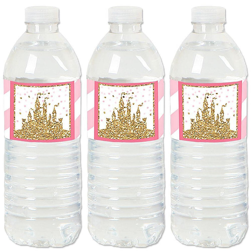 Little Princess Crown - Pink and Gold Princess Baby Shower or Birthday Party Water Bottle Sticker Labels - Set of 20