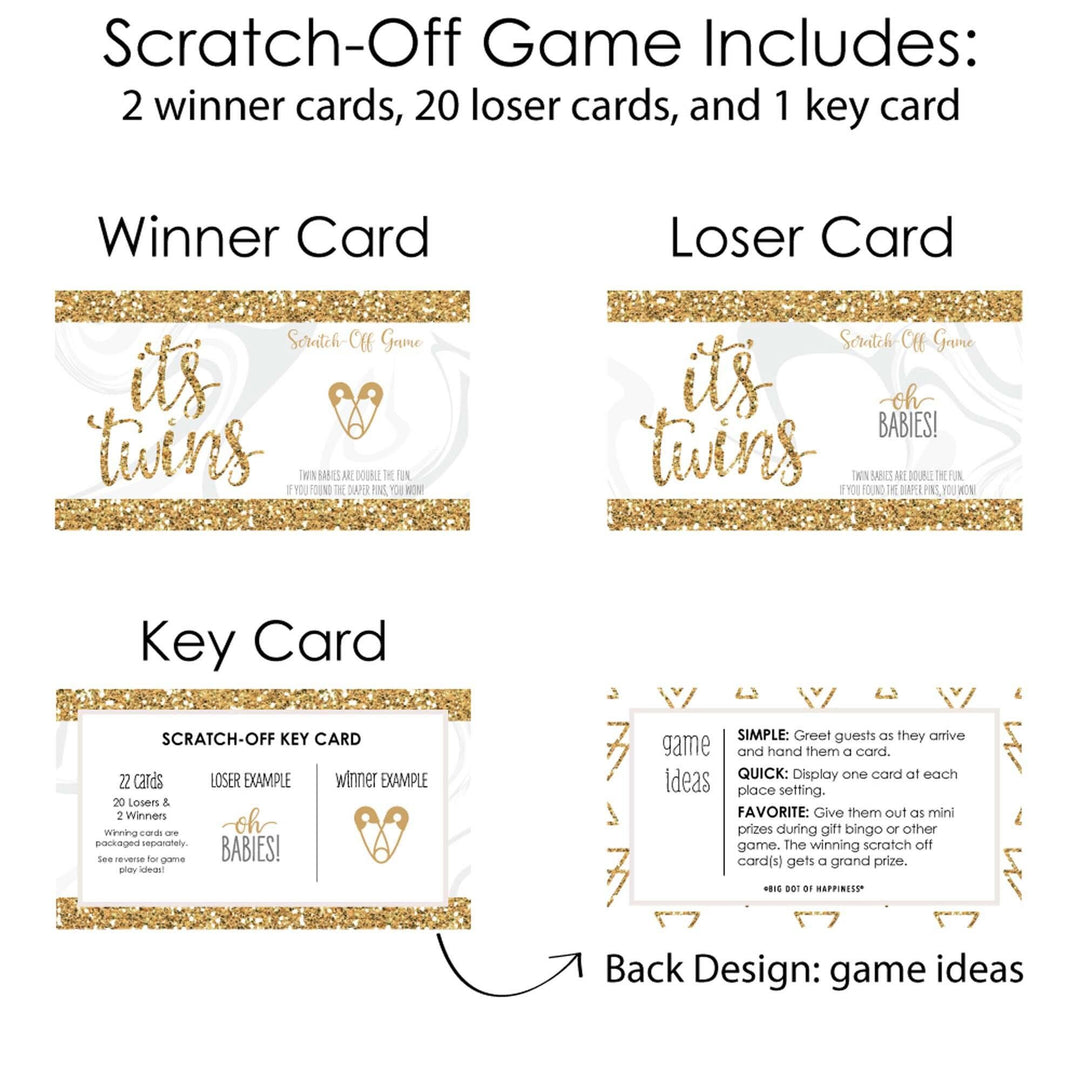It's Twins - Gold Twins Baby Shower Game Scratch Off Cards - 22 Count