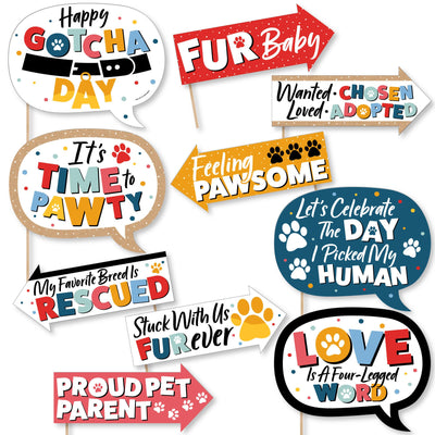Funny Happy Gotcha Day - Dog and Cat Pet Adoption Party Photo Booth Props Kit - 10 Piece