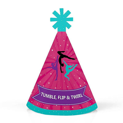 Tumble, Flip & Twirl - Gymnastics - Mini Cone Birthday Party or Gymnast Party Hats - Small Little Party Hats - Set of 8