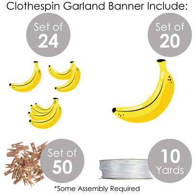 Let's Go Bananas - Tropical Party DIY Decorations - Clothespin Garland Banner - 44 Pieces