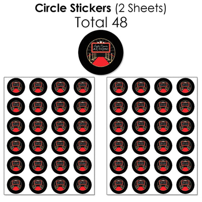 Red Carpet Hollywood - Mini Candy Bar Wrappers, Round Candy Stickers and Circle Stickers - Movie Night Party Candy Favor Sticker Kit - 304 Pieces