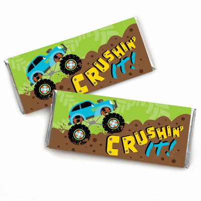 Smash and Crash - Monster Truck - Candy Bar Wrapper Boy Birthday Party Favors - Set of 24