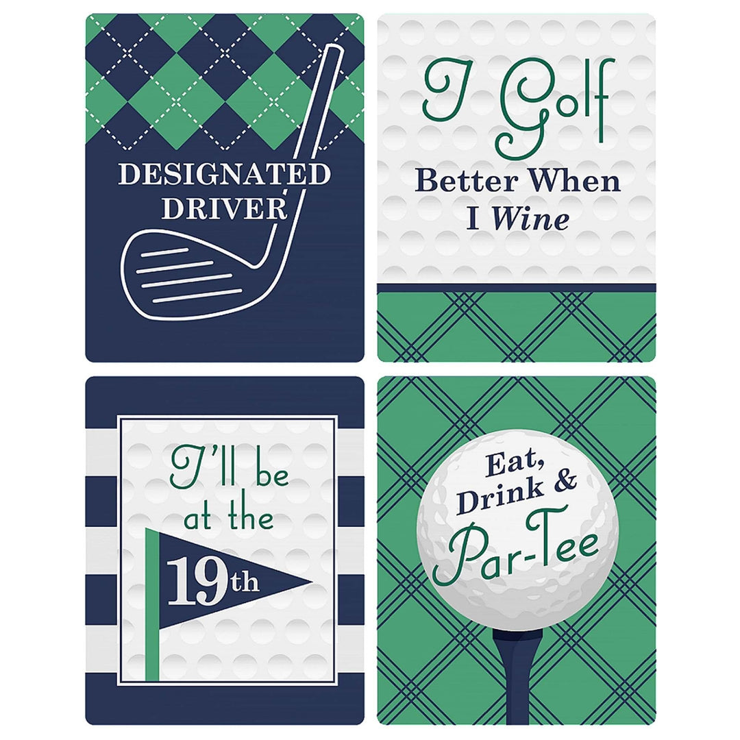 Par-Tee Time - Golf - Birthday or Retirement Party Decorations for Women and Men - Wine Bottle Label Stickers - Set of 4