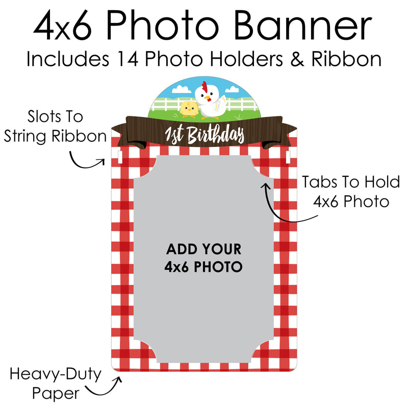 1st Birthday Farm Animals - DIY Barnyard First Birthday Party Decor - 1-12 Monthly Picture Display - Photo Banner