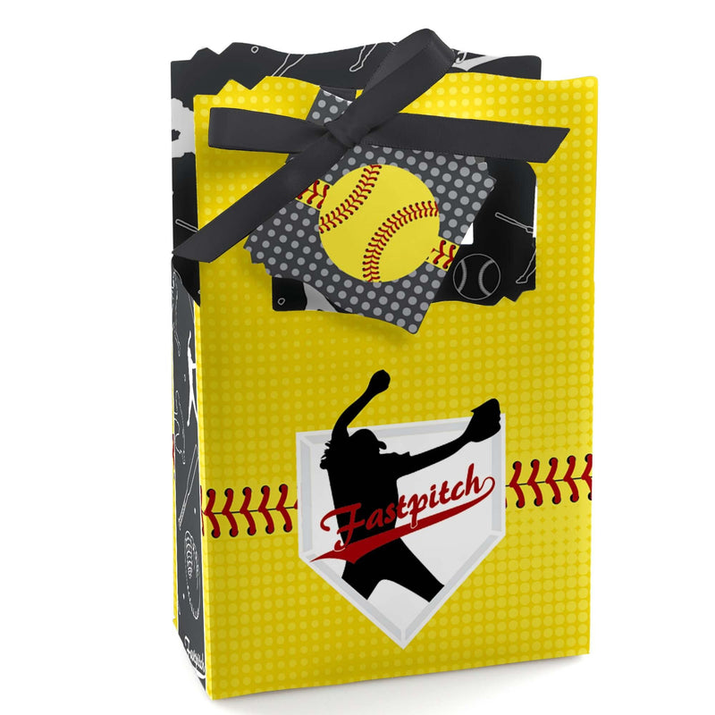 Grand Slam - Fastpitch Softball - Birthday Party or Baby Shower Favor Boxes - Set of 12