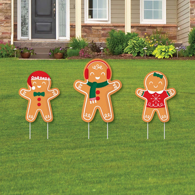 Gingerbread Christmas - Yard Sign and Outdoor Lawn Decorations - Gingerbread Man Holiday Party Yard Display - 3 Piece