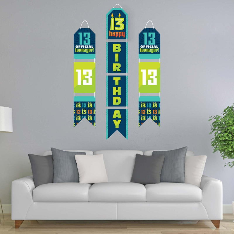 Boy 13th Birthday - Hanging Vertical Paper Door Banners - Official Teenager Birthday Party Wall Decoration Kit - Indoor Door Decor