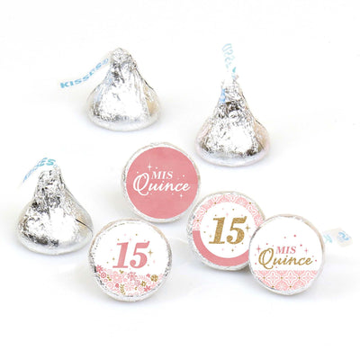 Mis Quince Anos - Quinceanera Sweet 15 Birthday Party Round Candy Sticker Favors - Labels Fit Hershey's Kisses - 108 ct