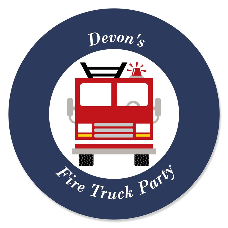 Fired Up Fire Truck - Personalized Firefighter Firetruck Baby Shower or Birthday Party Circle Sticker Labels - 24 ct