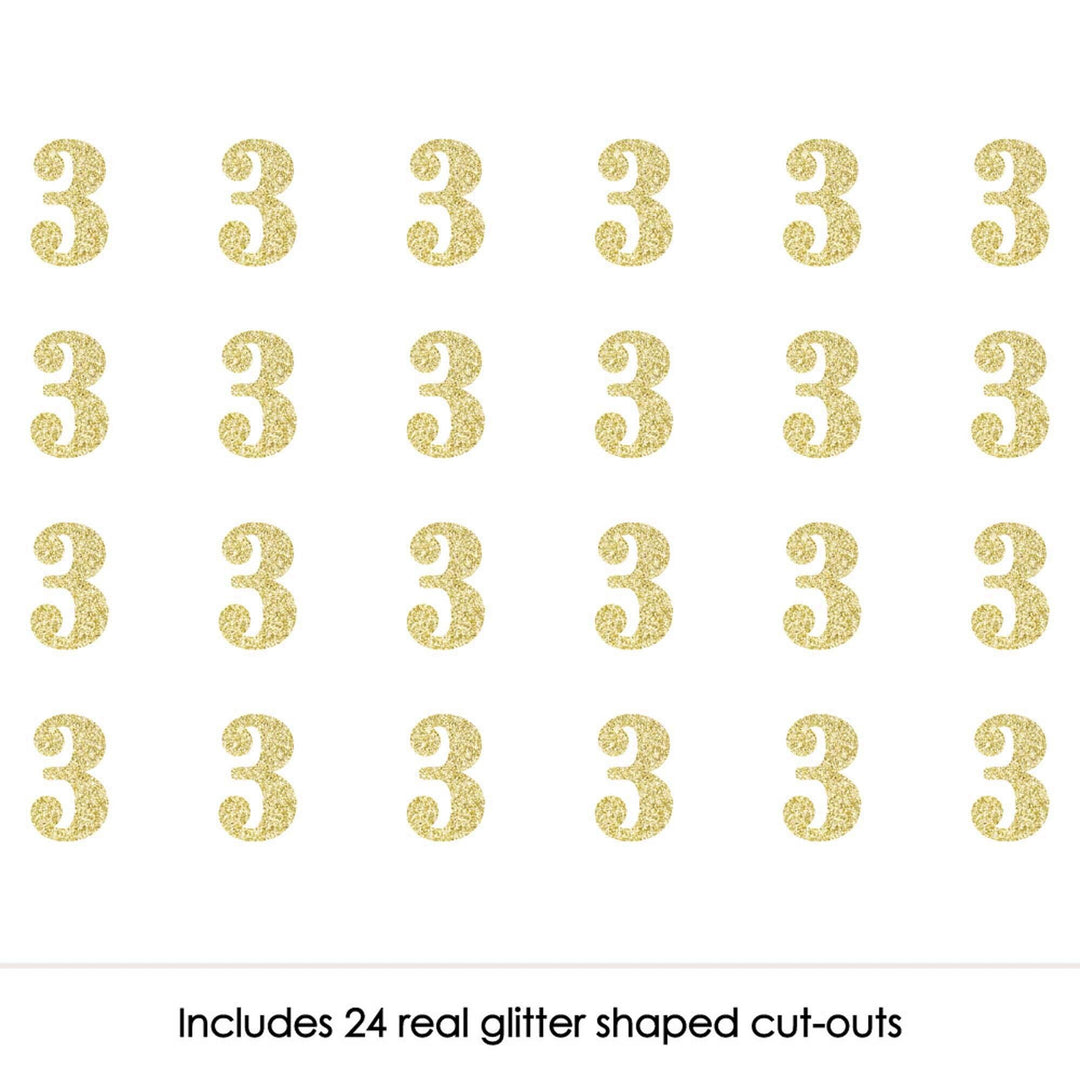 Gold Glitter 3 - No-Mess Real Gold Glitter Cut-Out Numbers - 3rd Birthday Party Confetti - Set of 24