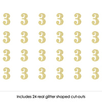 Gold Glitter 3 - No-Mess Real Gold Glitter Cut-Out Numbers - 3rd Birthday Party Confetti - Set of 24