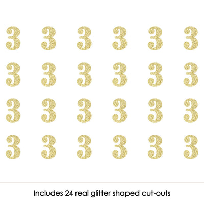 Gold Glitter 3 - No-Mess Real Gold Glitter Cut-Out Numbers - 3rd Birthday Party Confetti - Set of 24