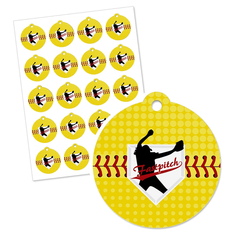 Grand Slam - Fastpitch Softball - Birthday Party or Baby Shower Favor Gift Tags (Set of 20)
