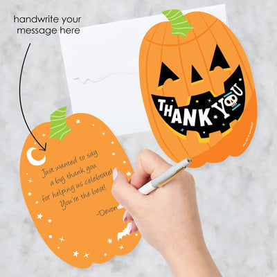 Jack-O'-Lantern Halloween - Shaped Thank You Cards - Kids Halloween Party Thank You Note Cards with Envelopes - Set of 12