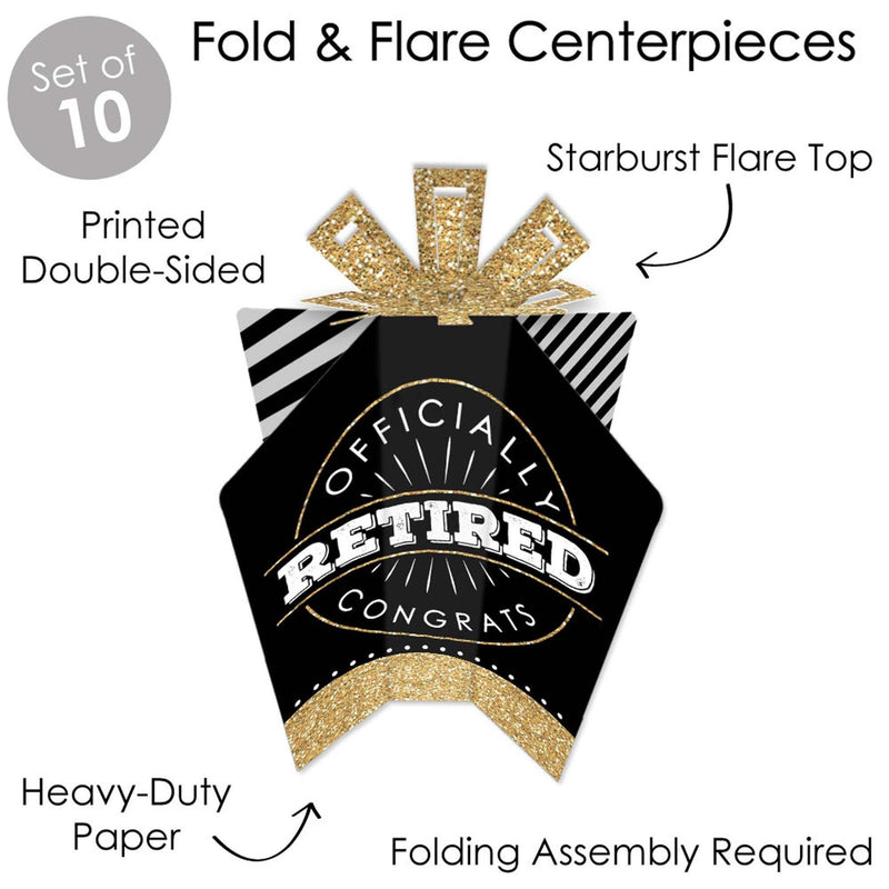 Happy Retirement - Table Decorations - Retirement Party Fold and Flare Centerpieces - 10 Count