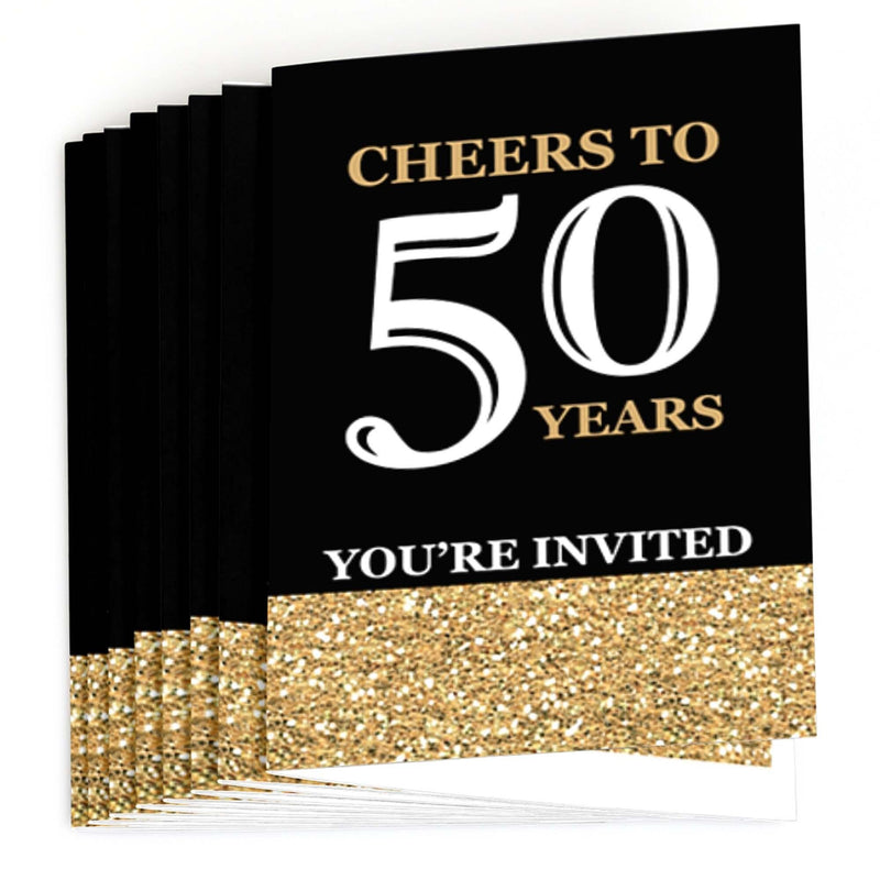 Adult 50th Birthday - Gold - Birthday Party Fill In Invitations - 8 ct