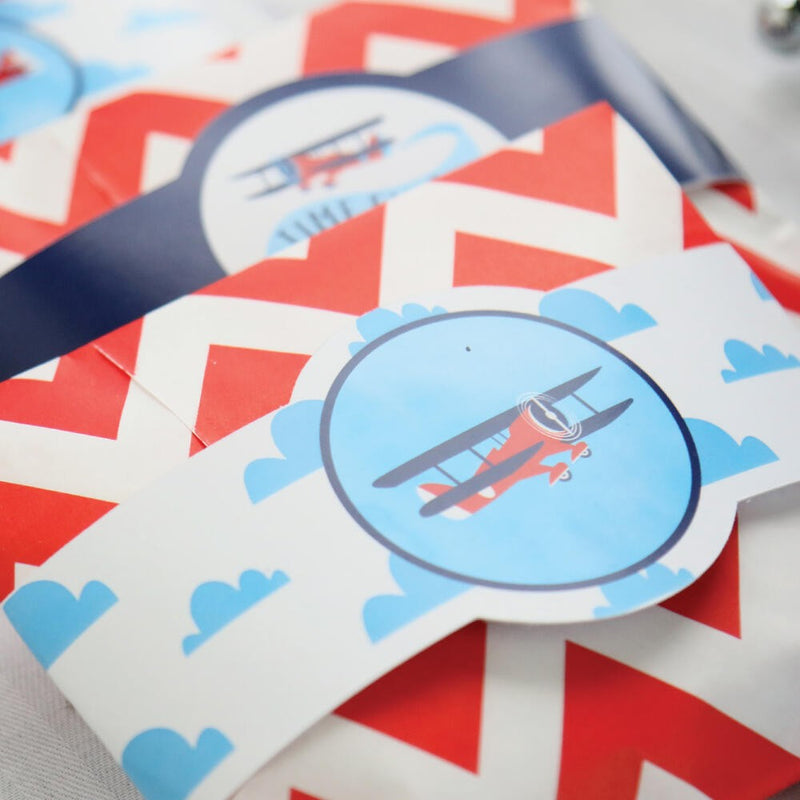 Taking Flight - Airplane - DIY Party Supplies - Vintage Plane Baby Shower or Birthday Party DIY Wrapper Favors & Decorations - Set of 15