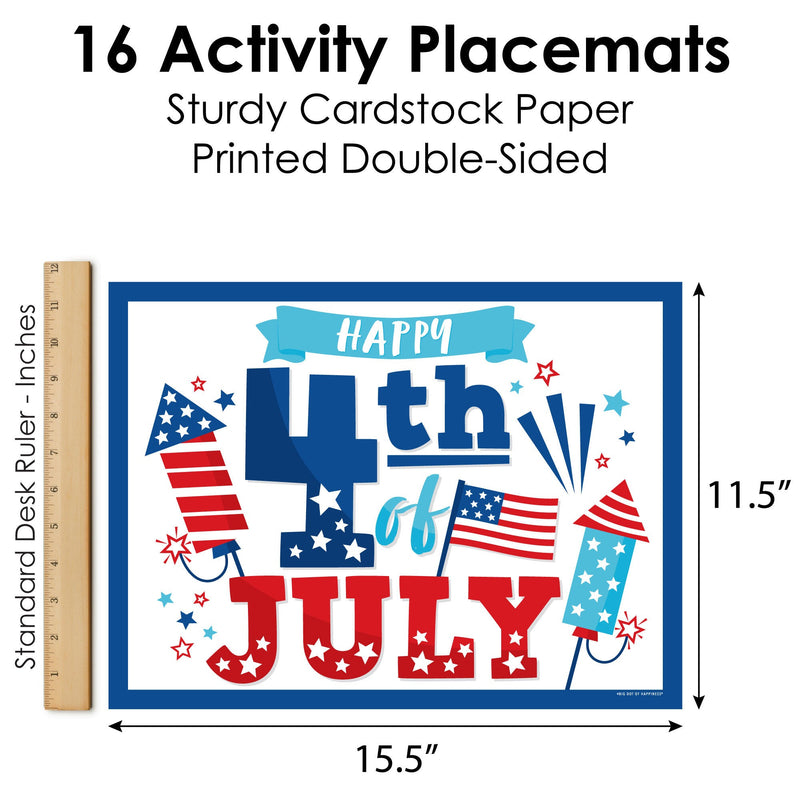 Firecracker 4th of July - Paper Red, White and Royal Blue Party Coloring Sheets - Activity Placemats - Set of 16