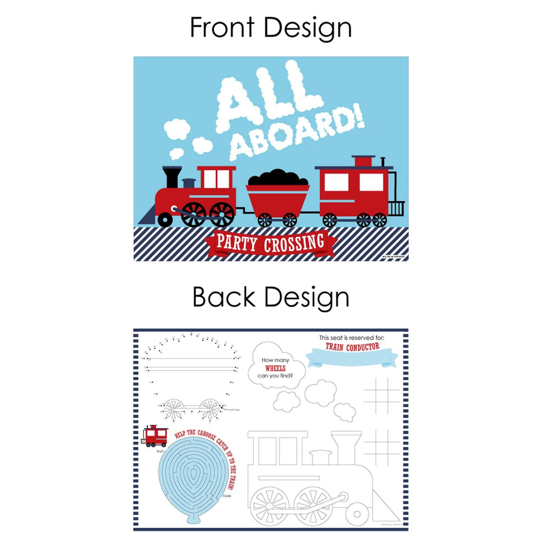 Railroad Party Crossing - Paper Steam Train Birthday Party Coloring Sheets - Activity Placemats - Set of 16