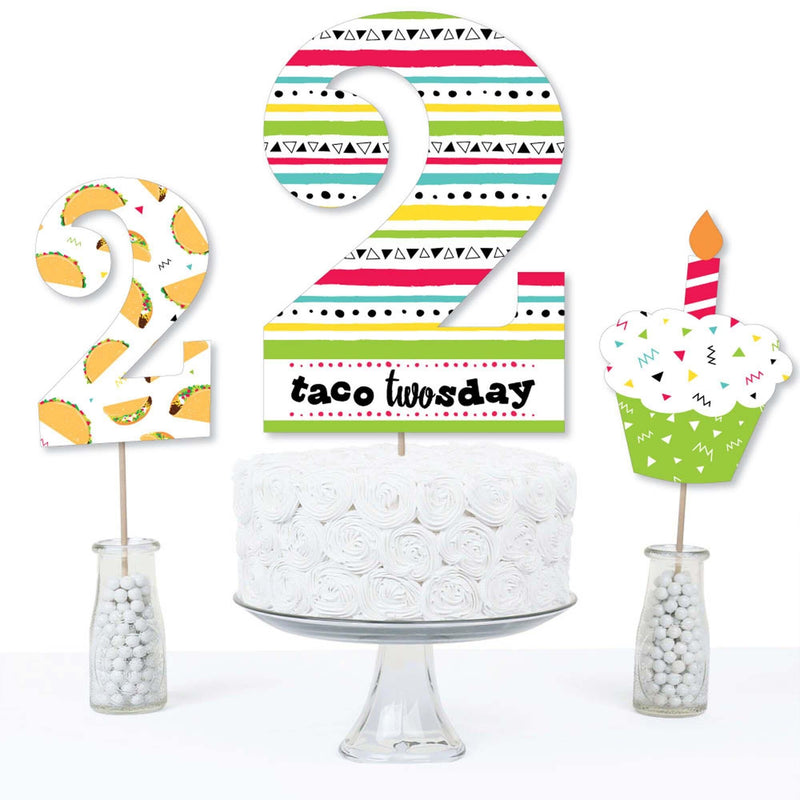 Taco Twosday - Mexican Fiesta Second Birthday Party Centerpiece Sticks - Table Toppers - Set of 15