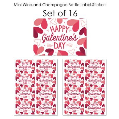 Happy Galentine's Day - Mini Wine and Champagne Bottle Label Stickers - Valentine's Day Party Favor Gift for Women and Men - Set of 16