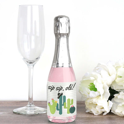 Prickly Cactus Party - Mini Wine and Champagne Bottle Label Stickers - Fiesta Party Favor Gift for Women and Men - Set of 16