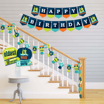 Boy 13th Birthday - Banner and Photo Booth Decorations - Official Teenager Birthday Party Supplies Kit - Doterrific Bundle