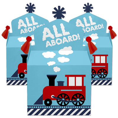 Railroad Party Crossing - Treat Box Party Favors - Steam Train Birthday Party or Baby Shower Goodie Gable Boxes - Set of 12