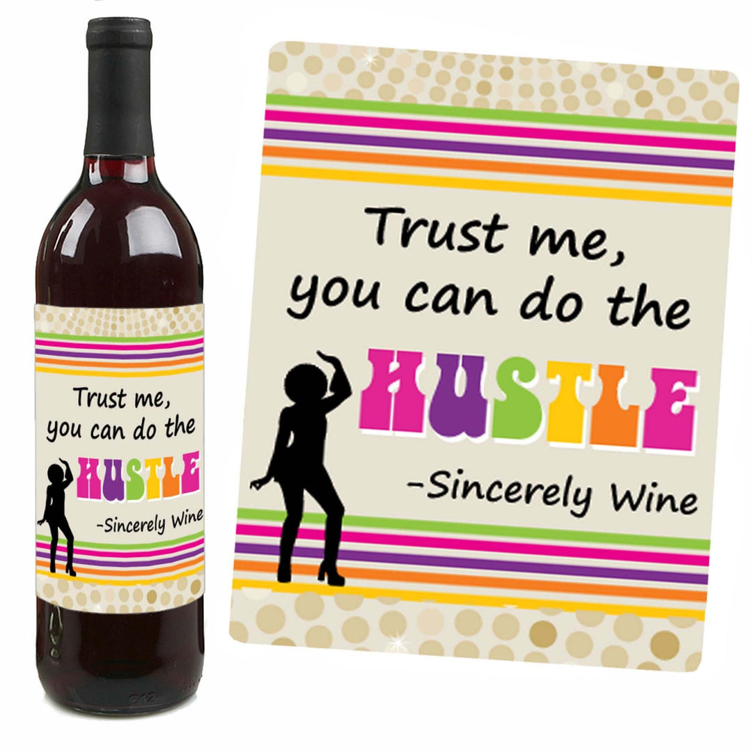 70's Disco - 1970s Party Decorations for Women and Men - Wine Bottle Label Stickers - Set of 4