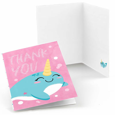 Narwhal Girl - Under The Sea Baby Shower or Birthday Party Thank You Cards - 8 ct