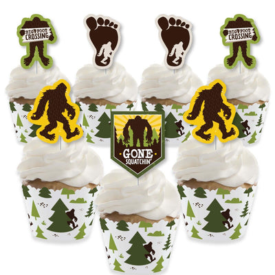 Sasquatch Crossing - Cupcake Decoration - Bigfoot Party or Birthday Party Cupcake Wrappers and Treat Picks Kit - Set of 24