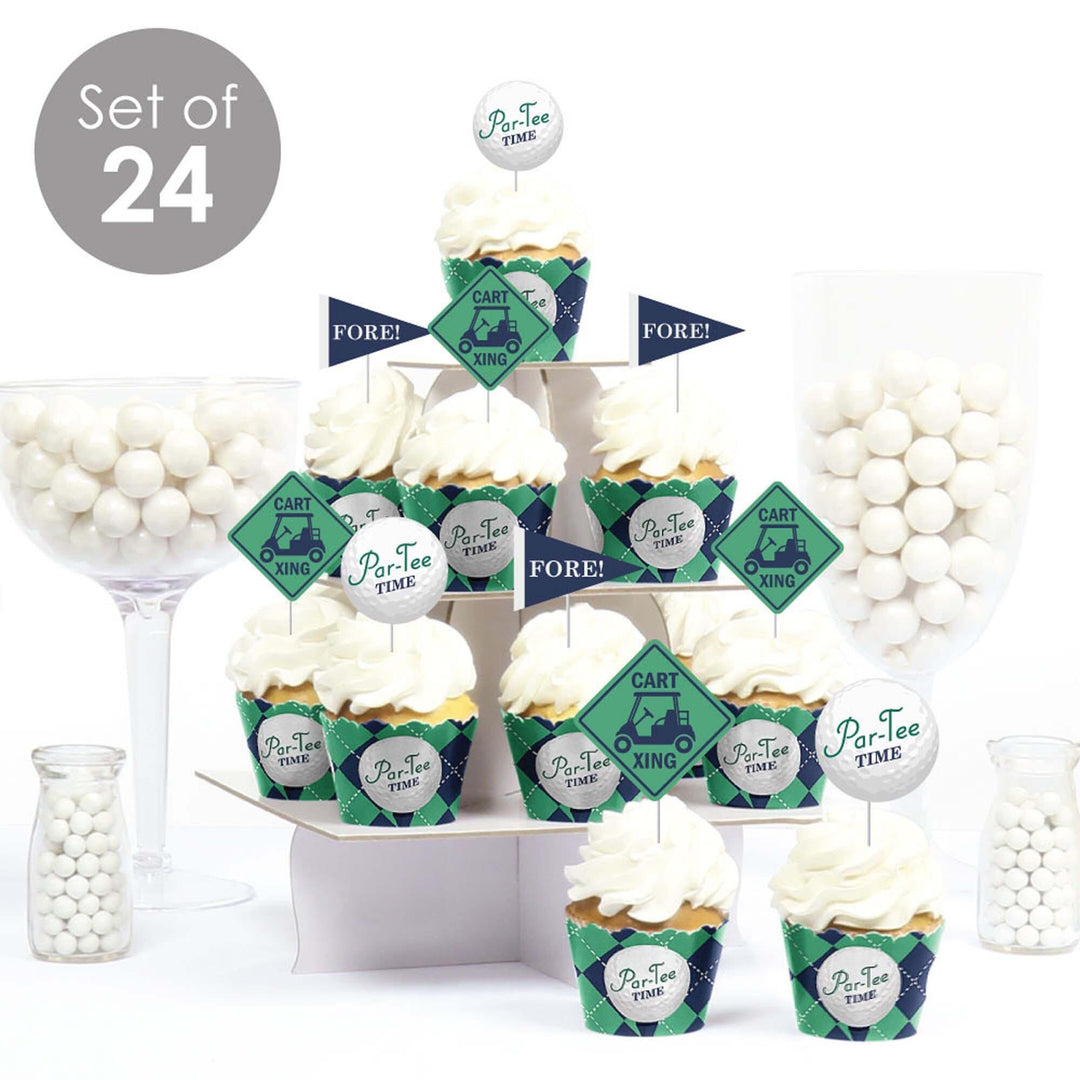Par-Tee Time - Golf - Cupcake Decorations - Birthday or Retirement Party Cupcake Wrappers and Treat Picks Kit - Set of 24
