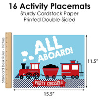 Railroad Party Crossing - Paper Steam Train Birthday Party Coloring Sheets - Activity Placemats - Set of 16