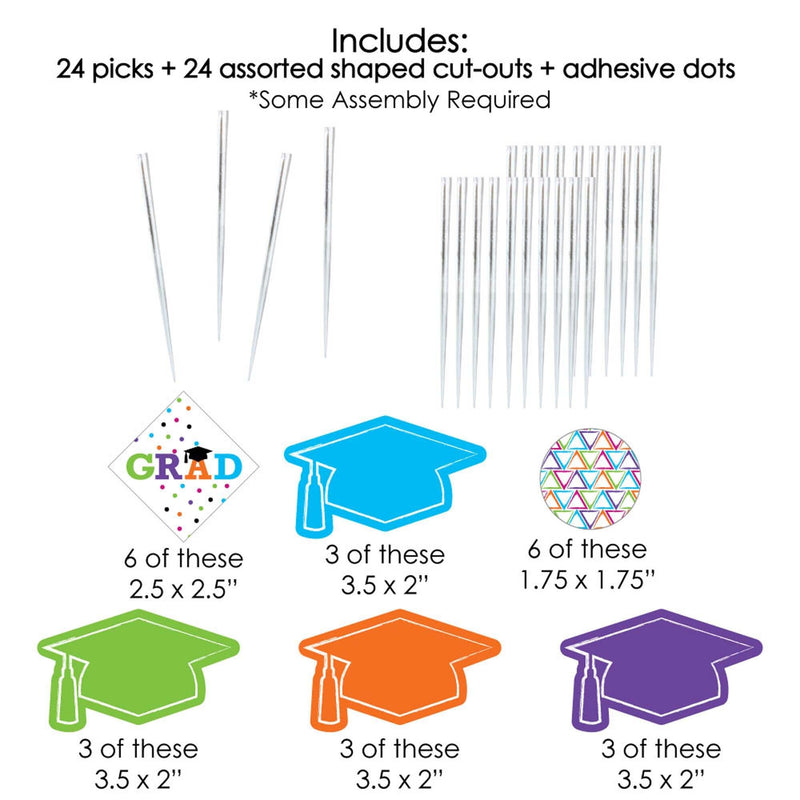 Hats Off Grad - Dessert Cupcake Toppers - Graduation Party Clear Treat Picks - Set of 24