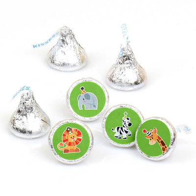 Jungle Party Animals - Safari Zoo Animal Birthday Party or Baby Shower Round Candy Sticker Favors - Labels Fit Hershey's Kisses - 108 ct