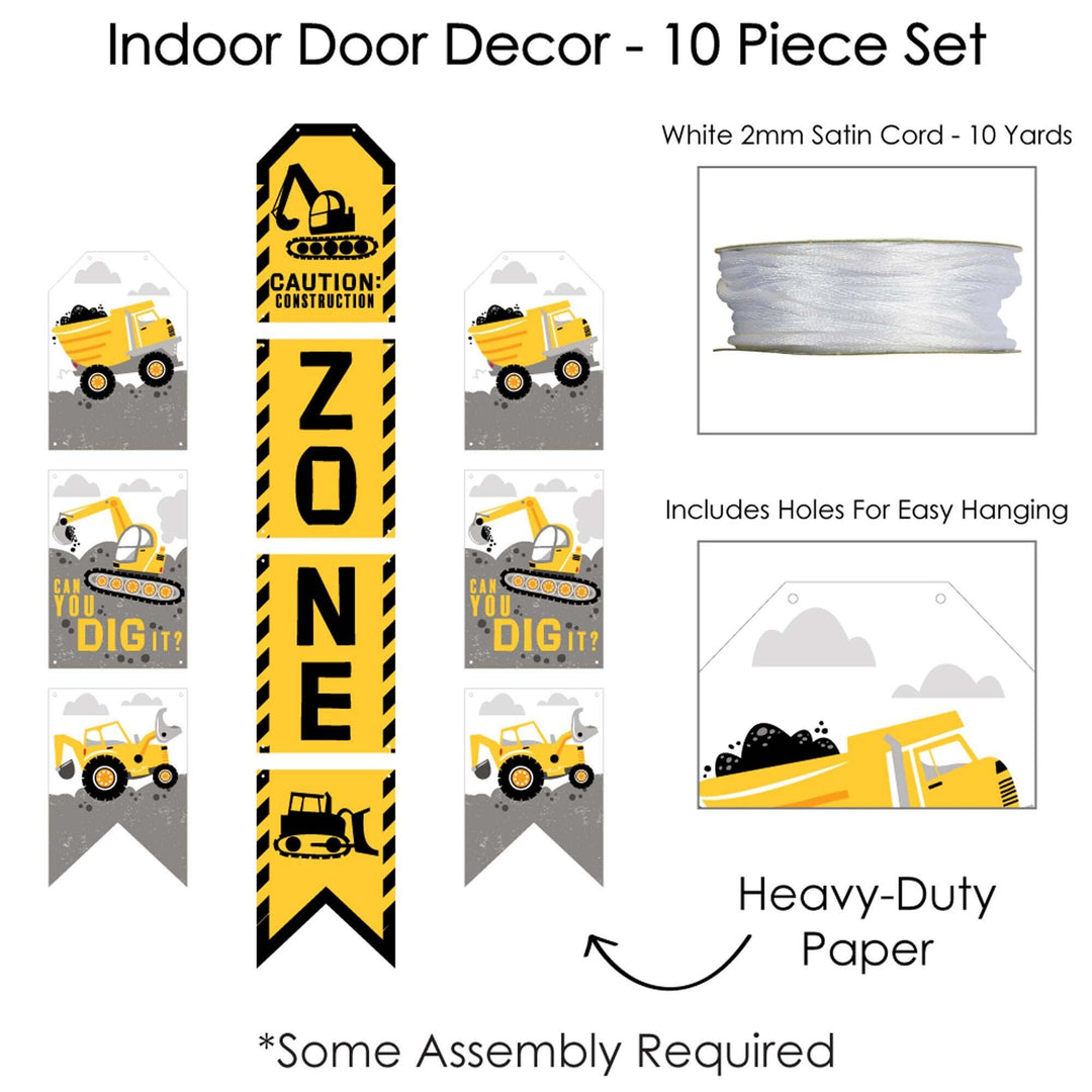 Dig It - Construction Party Zone - Hanging Vertical Paper Door Banners - Baby Shower or Birthday Party Wall Decoration Kit - Indoor Door Decor