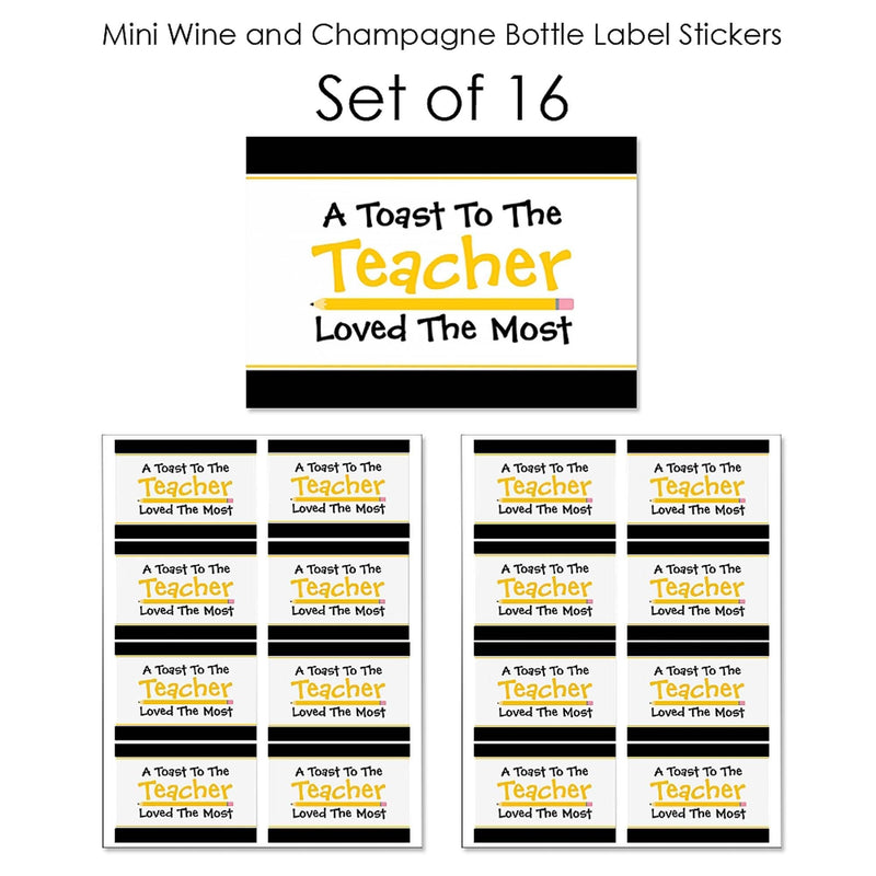 Best Teacher Gift - Mini Wine and Champagne Bottle Label Stickers - First and Last Day of School Teacher Appreciation - Set of 16