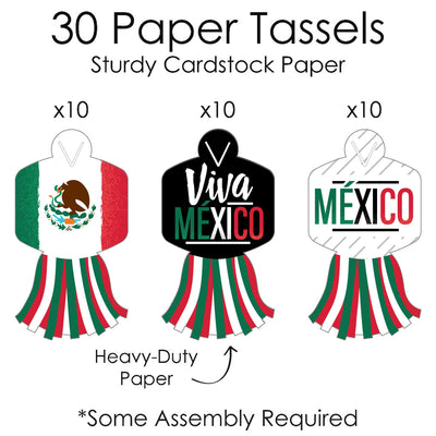 Viva Mexico - 90 Chain Links and 30 Paper Tassels Decoration Kit - Mexican Independence Day Party Paper Chains Garland - 21 feet