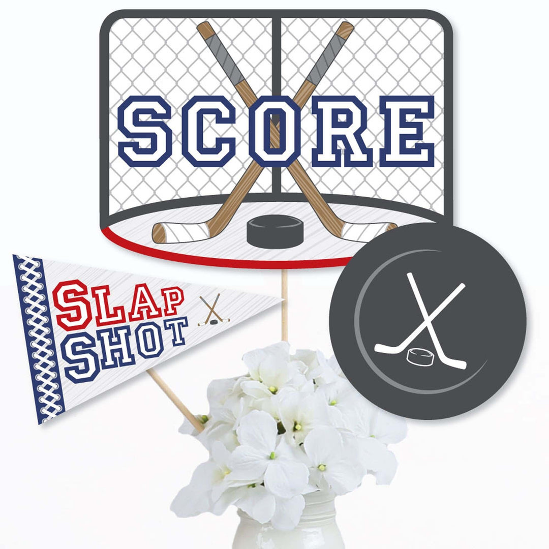 Shoots & Scores! - Hockey - Baby Shower or Birthday Party Centerpiece Sticks - Table Toppers - Set of 15