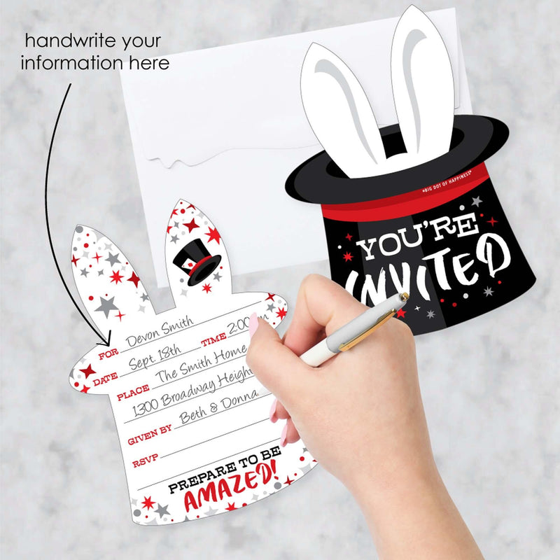 Ta-Da, Magic Show - Shaped Fill-In Invitations - Magical Birthday Party Invitation Cards with Envelopes - Set of 12