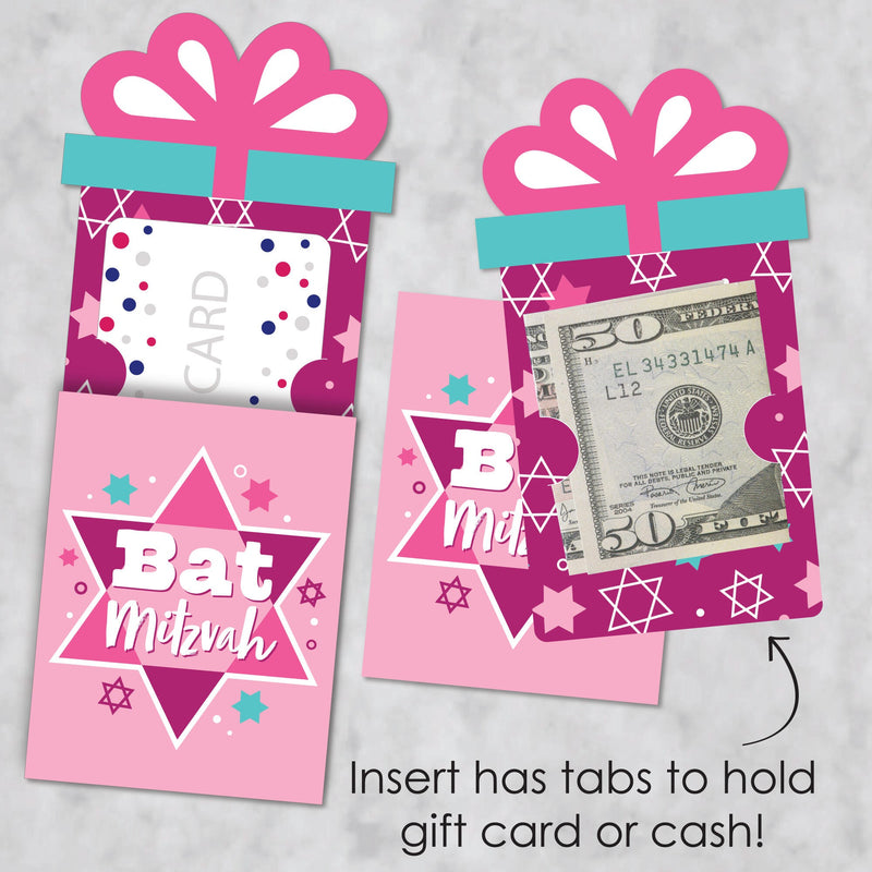 Pink Bat Mitzvah - Girl Party Money and Gift Card Sleeves - Nifty Gifty Card Holders - Set of 8
