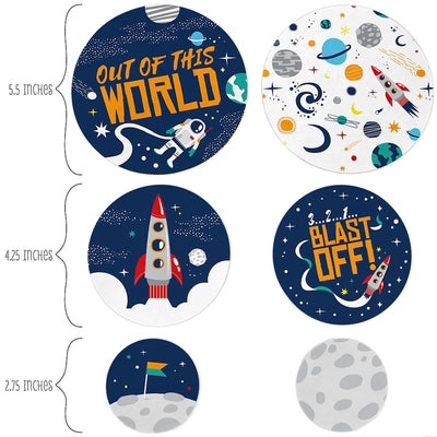 Blast Off to Outer Space - Rocket Ship Baby Shower or Birthday Party Giant Circle Confetti - Party Decorations - Large Confetti 27 Count